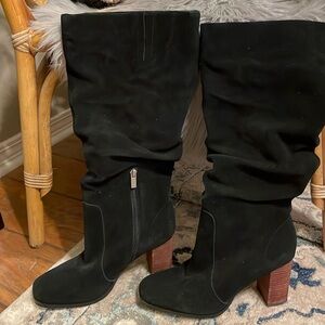 Suede 3 and 1/2 stacked heel. Slouch boot. Reposh.